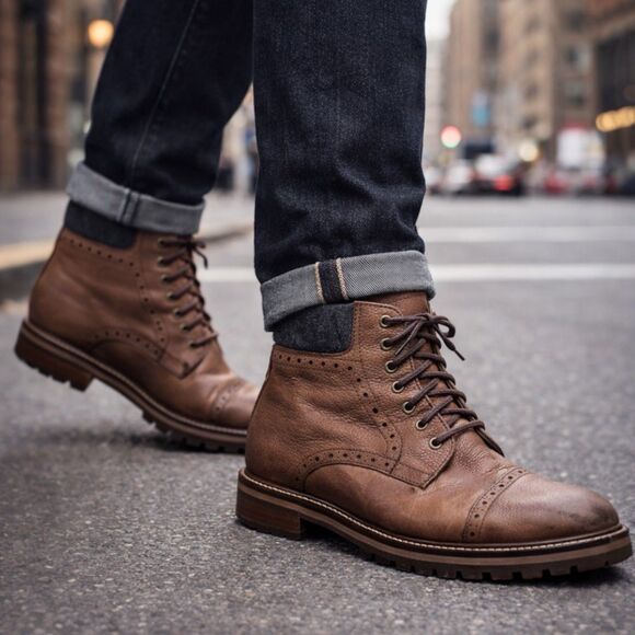 Warfield & Grand Boots Mens 9 Brown Leather Upper Cap Toe Brogue Darren‎ main image 4